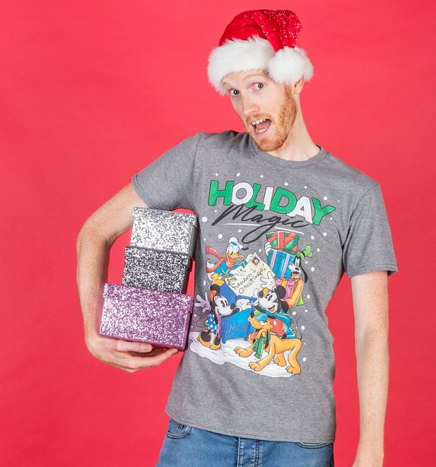 Men's Disney Holiday Magic Grey Marl T-Shirt Men's Disney Holiday Magic Grey Marl T-Shirt