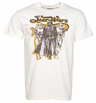 Men's Ecru Retro Star Wars Darth Vader And Stormtroopers T-Shirt Men's Ecru Retro Star Wars Darth Vader And Stormtroopers T-Shirt