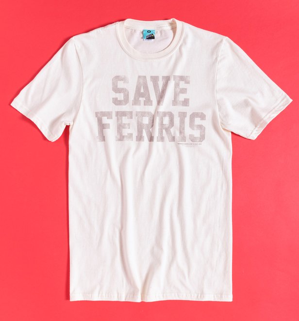 Men's Ferris Bueller Retro Save Ferris Ecru T-Shirt