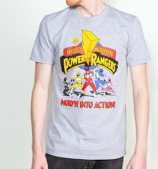 Men's Grey Marl Power Rangers T-Shirt Men's Grey Marl Power Rangers T-Shirt