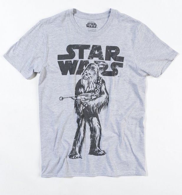 Men's Grey Marl Star Wars Distressed Chewbacca T-Shirt