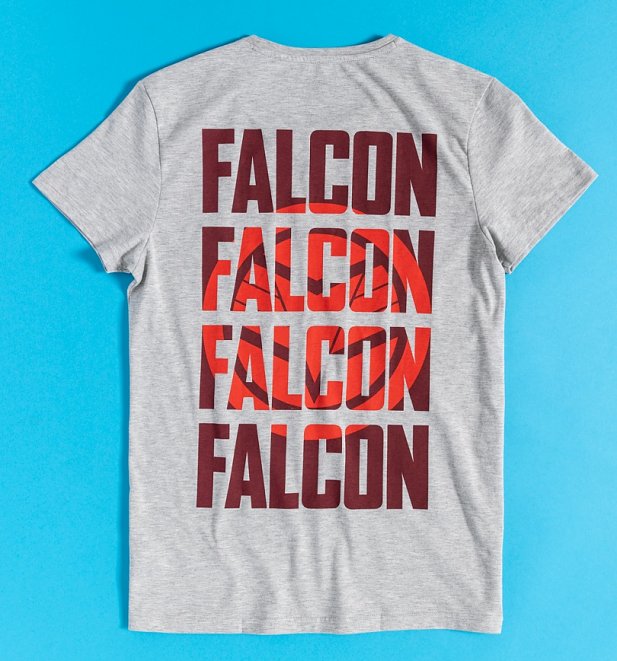Men's Grey Marl The Falcon T-Shirt with Back Print from Difuzed