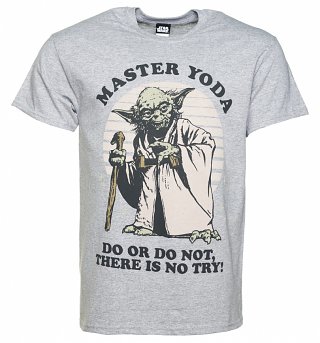 Men's Grey Marl Yoda Do Or Do Not Star Wars T-Shirt Men's Grey Marl Yoda Do Or Do Not Star Wars T-Shirt