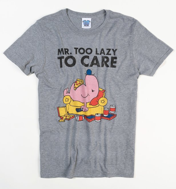 Men's Heather Grey Mr Lazy Too Lazy To Care T-Shirt Men's Heather Grey Mr Lazy Too Lazy To Care T-Shirt