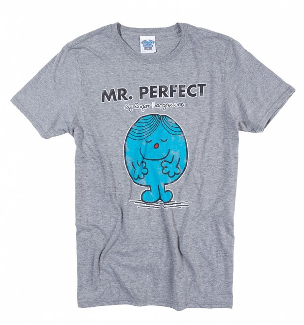 Men's Heather Grey Mr Perfect Mr Men T-Shirt Men's Heather Grey Mr Perfect Mr Men T-Shirt