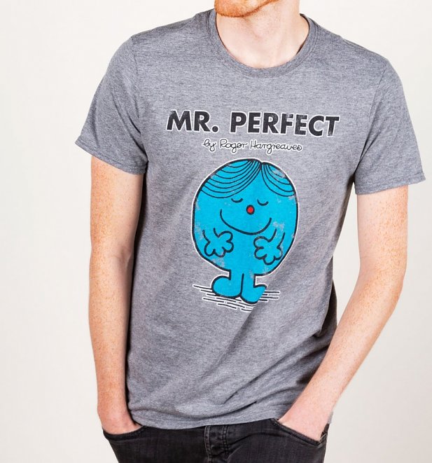 Men's Heather Grey Mr Perfect Mr Men T-Shirt