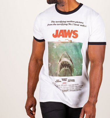Men's Jaws Movie Poster Ringer T-Shirt Men's Jaws Movie Poster Ringer T-Shirt