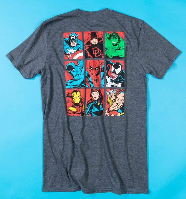 Men's Marvel Comics Superheroes Dark Heather TShirt With Back Print