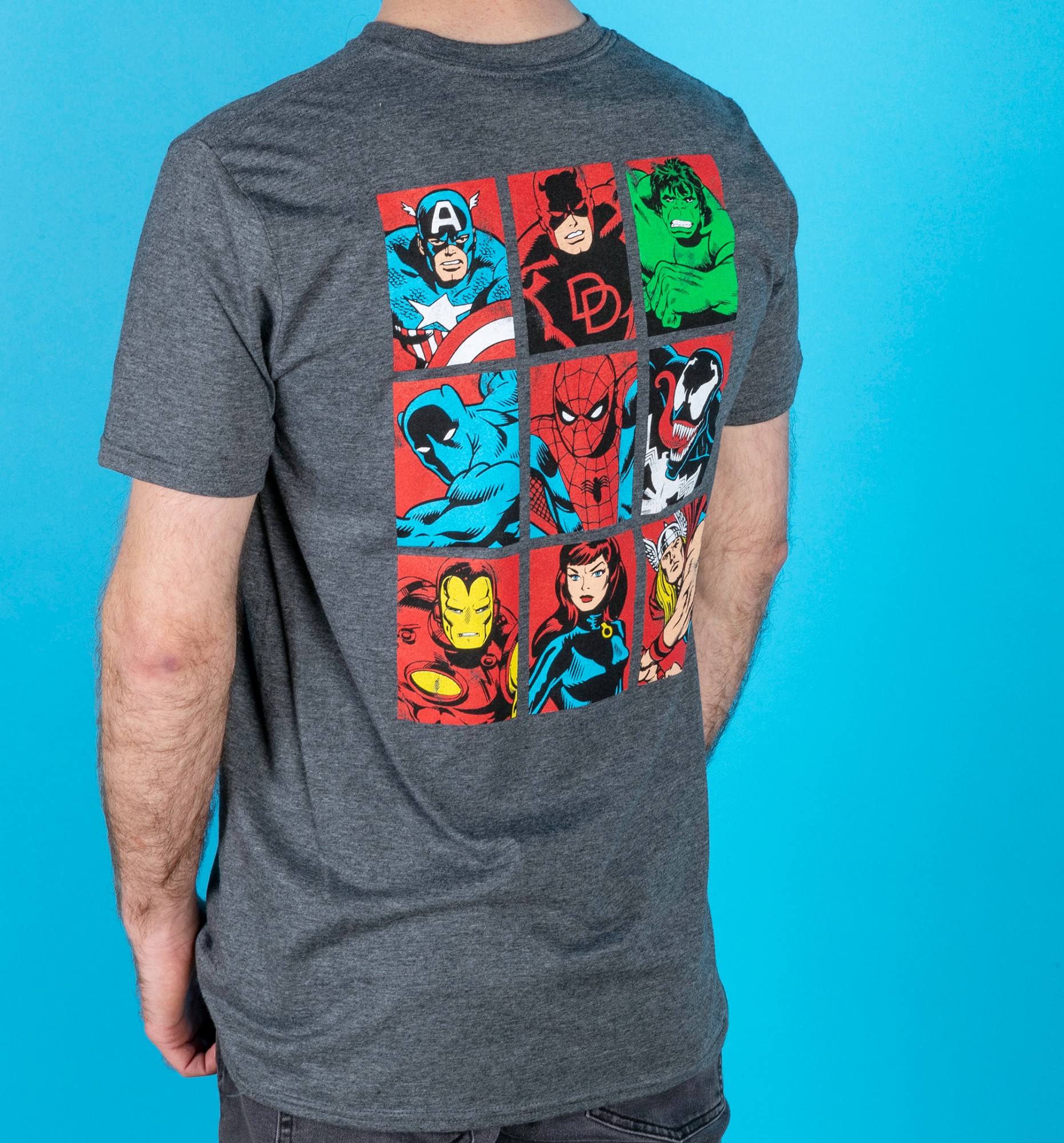Mens Marvel Comics Superheroes Dark Heather T Shirt With Back Print