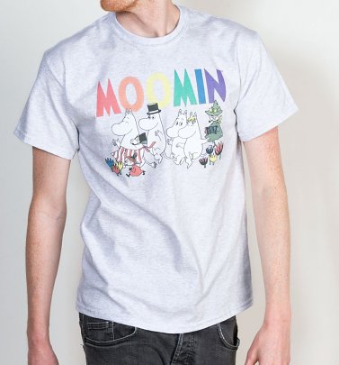 Men's Moomins Rainbow Logo Ash Grey T-Shirt Men's Moomins Rainbow Logo Ash Grey T-Shirt