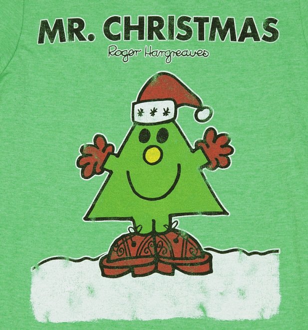Men's Green Mr Christmas Mr Men T-Shirt Men's Green Mr Christmas Mr Men T-Shirt