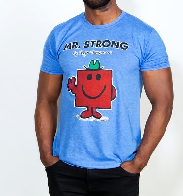 Men's Blue Marl Mr Strong Mr Men T-Shirt Men's Blue Marl Mr Strong Mr Men T-Shirt