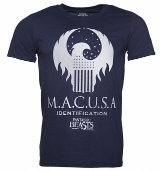 Men's Navy MACUSA Silver Logo Fantastic Beasts T-Shirt Men's Navy MACUSA Silver Logo Fantastic Beasts T-Shirt
