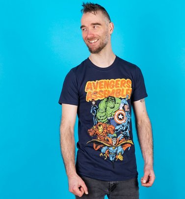 Men's Navy Marvel Assemble T-Shirt Men's Navy Marvel Assemble T-Shirt
