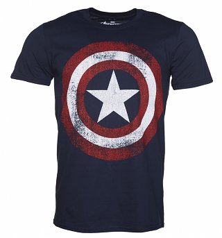Men's Navy Marvel Distressed Captain America Shield Logo T-Shirt Men's Navy Marvel Distressed Captain America Shield Logo T-Shirt