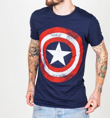 Men's Navy Marvel Distressed Captain America Shield Logo T-Shirt Men's Navy Marvel Distressed Captain America Shield Logo T-Shirt