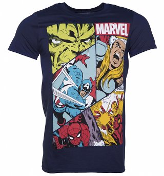 Men's Navy Marvel Heroes Collage T-Shirt Men's Navy Marvel Heroes Collage T-Shirt