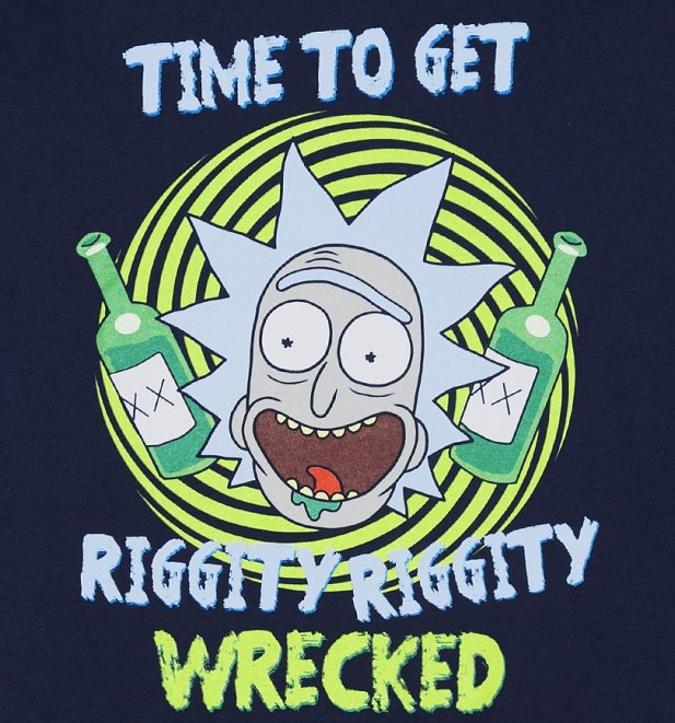 Men's Navy Rick And Morty Riggity Riggity Wrecked T-Shirt Men's Navy Rick And Morty Riggity Riggity Wrecked T-Shirt