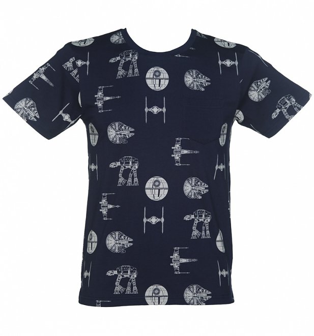 Men's Navy Star Wars Transporter Repeat Print T-Shirt from Fabric Flavours Men's Navy Star Wars Transporter Repeat Print T-Shirt from Fabric Flavours