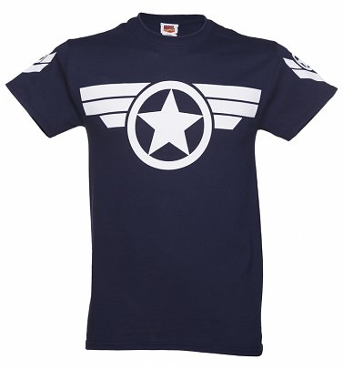 Men's Navy Steve Rogers Super Soldier Captain America Uniform Marvel T Shirt Men's Navy Steve Rogers Super Soldier Captain America Uniform Marvel T Shirt