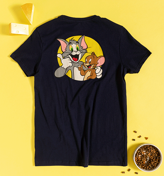 Men's Navy Tom and Jerry Back Print Mini Me T-Shirt from Difuzed Men's Navy Tom and Jerry Back Print Mini Me T-Shirt from Difuzed