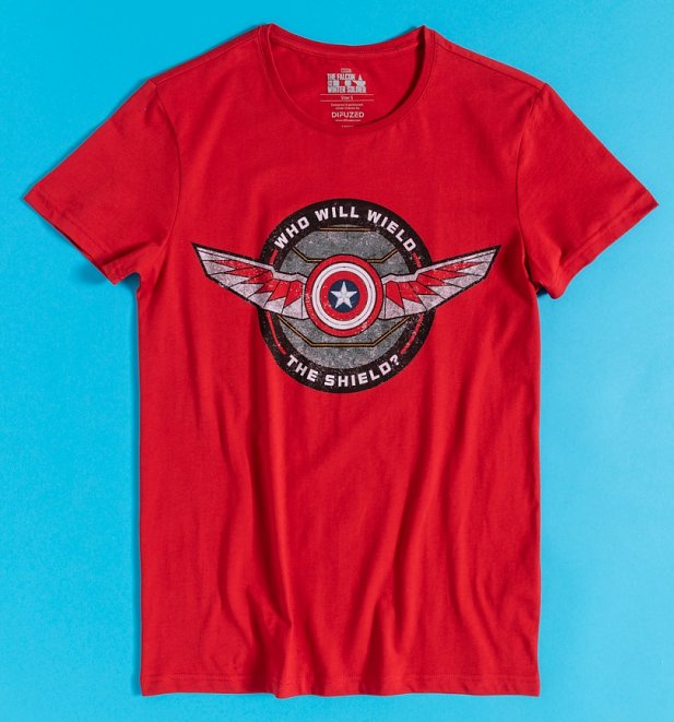 Men's Red The Falcon and The Winter Soldier Shield T-Shirt from Difuzed