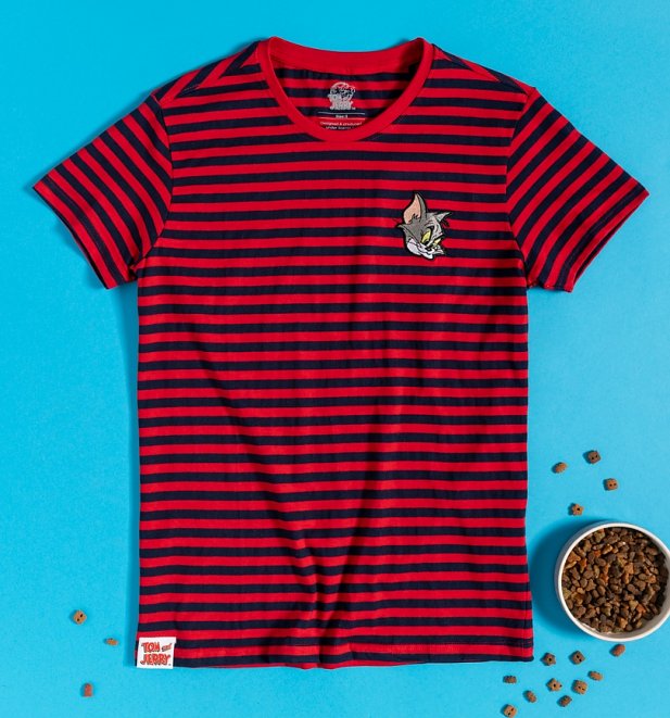 Men's Red and Black Stripe Tom and Jerry Tom Mini Me T-Shirt from Difuzed Men's Red and Black Stripe Tom and Jerry Tom Mini Me T-Shirt from Difuzed