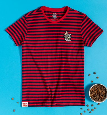 Men's Red and Black Stripe Tom and Jerry Tom Mini Me T-Shirt from Difuzed Men's Red and Black Stripe Tom and Jerry Tom Mini Me T-Shirt from Difuzed