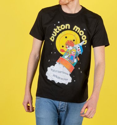 Men's Retro Button Moon Black T-Shirt