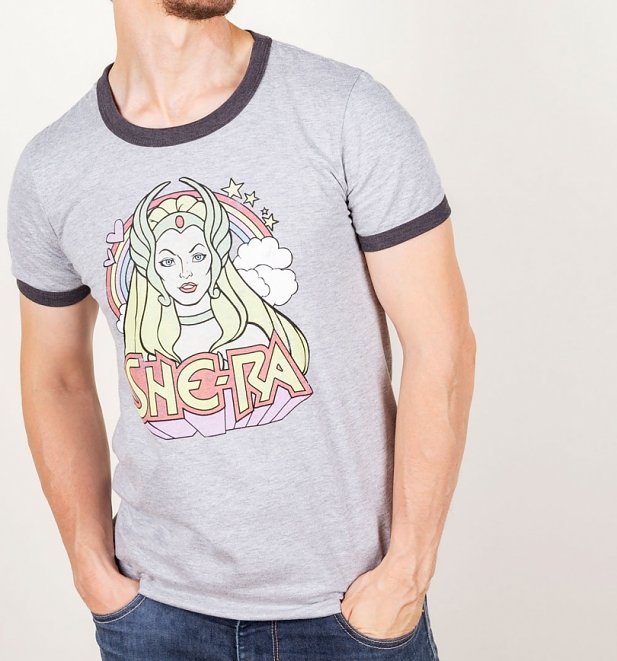 She-Ra Rainbow Heather Grey And Charcoal Ringer T-Shirt