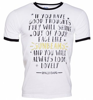 Men's Roald Dahl Good Thoughts Quote Ringer T-Shirt Men's Roald Dahl Good Thoughts Quote Ringer T-Shirt