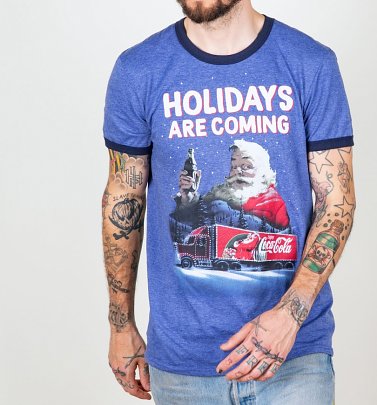 Men's Santa Holidays Are Coming Coca-Cola Ringer T-Shirt Men's Santa Holidays Are Coming Coca-Cola Ringer T-Shirt