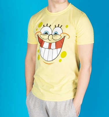 Men's SpongeBob SquarePants Happy Face Yellow T-Shirt Men's SpongeBob SquarePants Happy Face Yellow T-Shirt