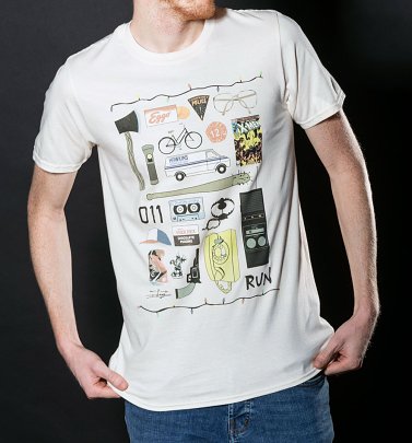 Men's Stranger Things Inspired Icons Ecru T-Shirt Men's Stranger Things Inspired Icons Ecru T-Shirt