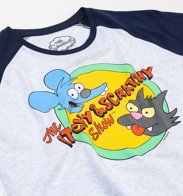 The Simpsons Itchy and Scratchy Grey and Navy Baseball T-Shirt