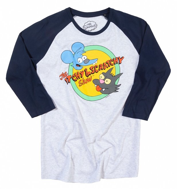 The Simpsons Itchy and Scratchy Grey and Navy Baseball T-Shirt The Simpsons Itchy and Scratchy Grey and Navy Baseball T-Shirt