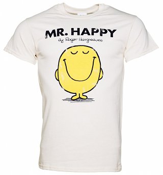 Men's Off White Mr Happy Mr Men Heavyweight T-Shirt Men's Off White Mr Happy Mr Men Heavyweight T-Shirt