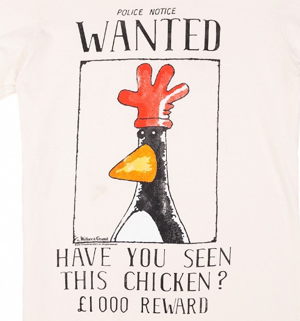 Men's Wallace And Gromit Feathers McGraw Wanted Poster Ecru T-Shirt Men's Wallace And Gromit Feathers McGraw Wanted Poster Ecru T-Shirt