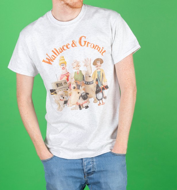 Men's Wallace And Gromit Group Ash Grey T-Shirt