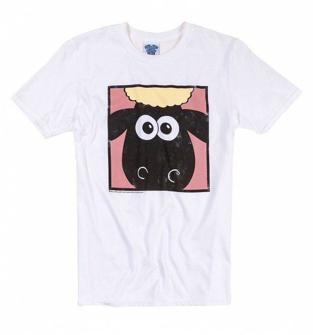 Men's Wallace And Gromit Shaun The Sheep Face White T-Shirt Men's Wallace And Gromit Shaun The Sheep Face White T-Shirt
