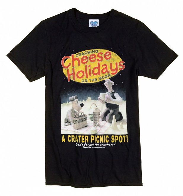 Men's Wallace and Gromit Cracking Cheese Holidays Black T-Shirt Men's Wallace and Gromit Cracking Cheese Holidays Black T-Shirt