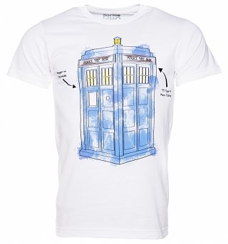 Men's White Doctor Who TARDIS Watercolour T-Shirt Men's White Doctor Who TARDIS Watercolour T-Shirt