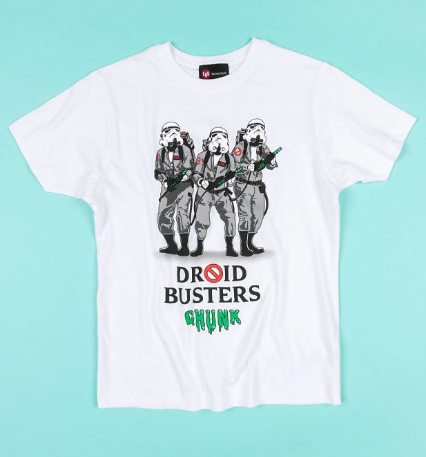 Men's White Droidbusters Star Wars T-Shirt from Chunk Men's White Droidbusters Star Wars T-Shirt from Chunk