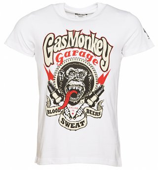 Men's White Fast N' Loud Gas Monkey Garage Spark Plugs T-Shirt Men's White Fast N' Loud Gas Monkey Garage Spark Plugs T-Shirt