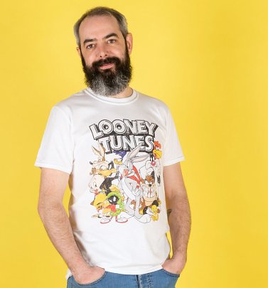 Men's White Looney Tunes That's All Folks T-Shirt with Back Print Men's White Looney Tunes That's All Folks T-Shirt with Back Print