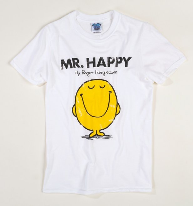 Men S White Mr Happy Mr Men T Shirt