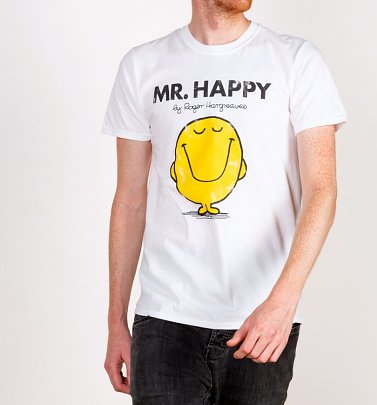 Men's White Mr Happy Mr Men T-Shirt Men's White Mr Happy Mr Men T-Shirt