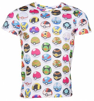 Men's White Pokemon Pokeball All Over Print T-Shirt Men's White Pokemon Pokeball All Over Print T-Shirt