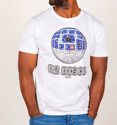 Men's White R2-D2 Disco Star Wars T-Shirt from Chunk Men's White R2-D2 Disco Star Wars T-Shirt from Chunk