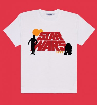 Men's White Retro Star Wars T-Shirt from Fabric Flavours Men's White Retro Star Wars T-Shirt from Fabric Flavours